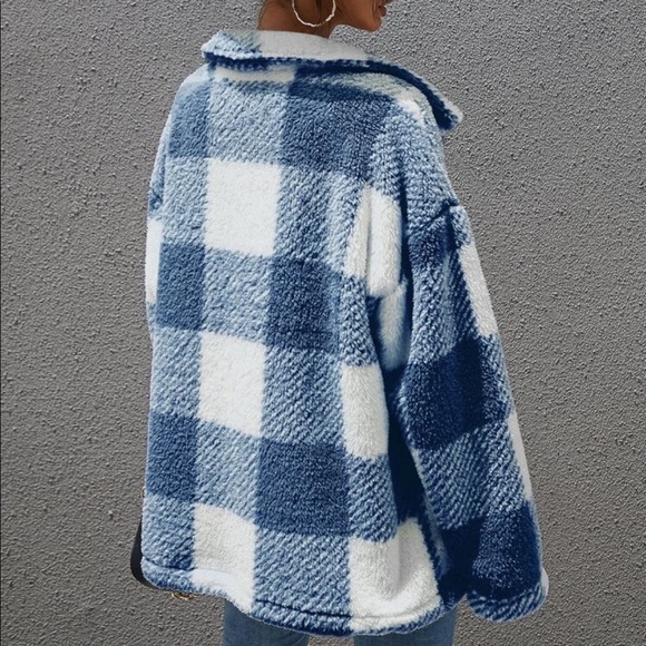 Gingham plaid teddy coat with buttons cozy - Picture 13 of 15